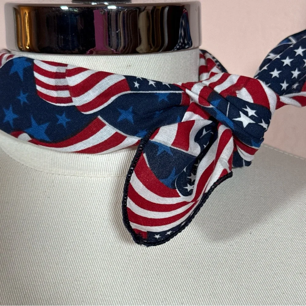 Vintage 1980 90 Handmade retro western flag print bandana scarf USA 🇺🇸 - Picture 7 of 15
